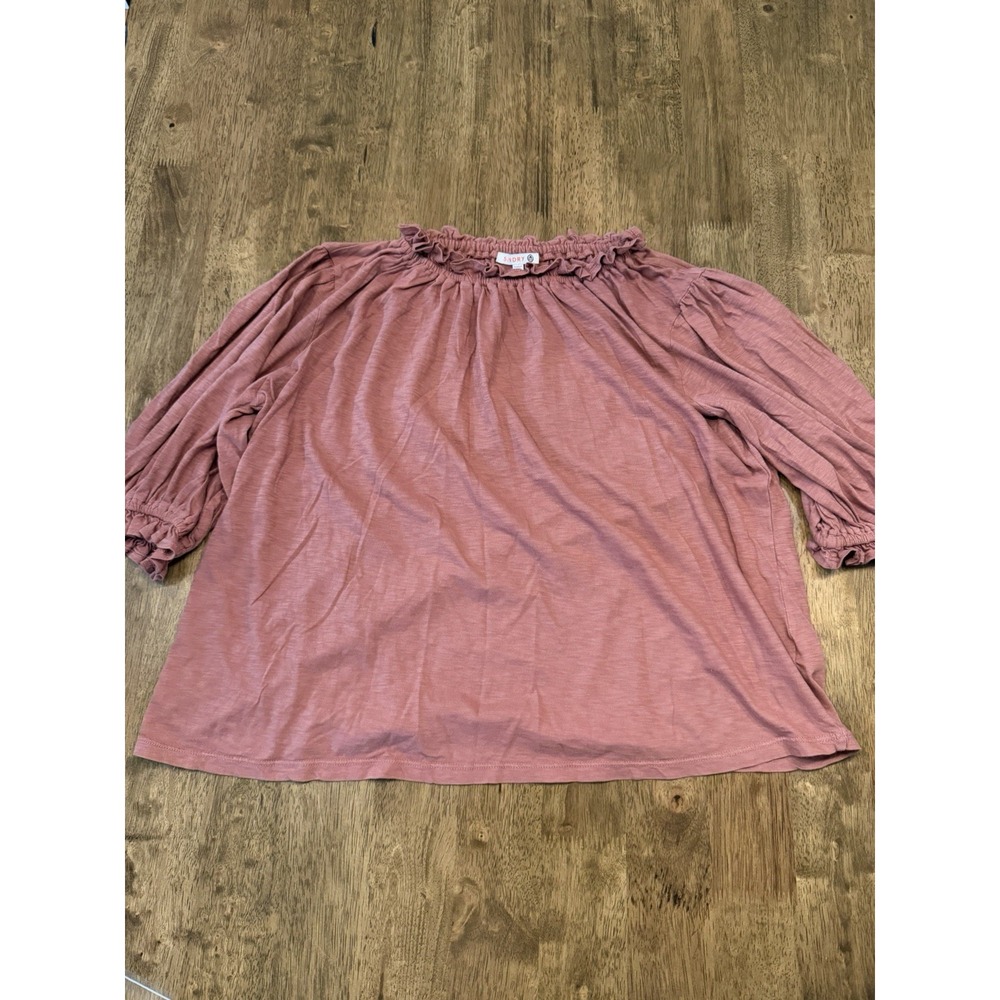 Sundry Ruffle Neck Puff Sleeve Slub Size 2- Med Long Sleeve Coral Anthropologie